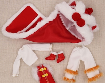 Neo Blythe Doll Christmas Dress with Hat & Shoes