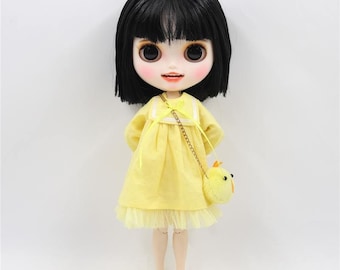 Melody - Premium Custom Neo Blythe Doll with Black Hair, White Skin & Matte Smiling Face