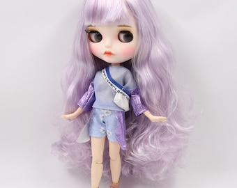 Linda – Premium Custom Neo Blythe Doll with Purple Hair, White Skin & Matte Pouty Face
