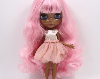 Gabrielle – Premium Custom Neo Blythe Doll with Pink Hair, Black Skin & Shiny Cute Face