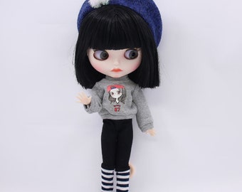 Maeve – Premium Custom Neo Blythe Doll with Black Hair, White Skin & Matte Cute Face