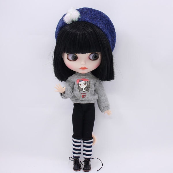 Maeve – Premium Custom Neo Blythe Doll with Black Hair, White Skin & Matte Cute Face