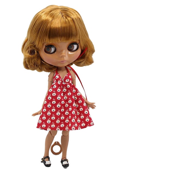 Darcy – Premium Custom Neo Blythe Doll with Blonde Hair, Dark Skin & Shiny Cute Face