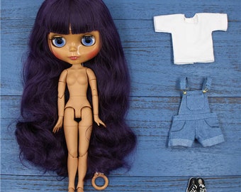 Janice – Premium Custom Neo Blythe Doll with Blue Hair, Dark Skin & Shiny Cute Face