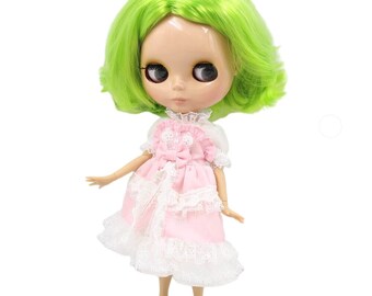 Harper – Premium Custom Neo Blythe Doll with Green Hair, Tan Skin & Shiny Cute Face