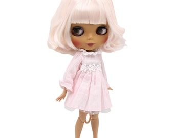 Logan – Premium Custom Neo Blythe Doll with Pink Hair, Dark Skin & Matte Cute Face