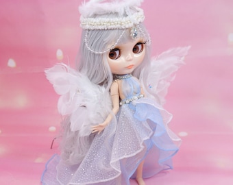 Neo Blythe Doll Fairy Dress with Wings & Crown