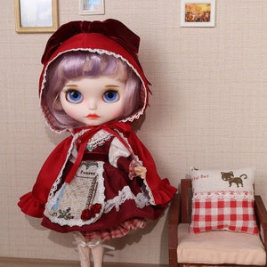 Neo Blythe Doll Little Red Riding Hood Dress with Cap Set