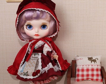 Neo Blythe Doll Little Red Riding Hood Dress with Cap Set