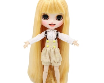 Ebony - Premium Custom Neo Blythe Doll with Blonde Hair, White Skin & Matte Smiling Face