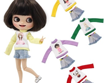 Neo Blythe Doll Casual Long Sleeve Sweatshirt With Skirt