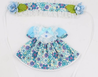 Neo Blythe Doll Elegant Blue Floral Lace Dress