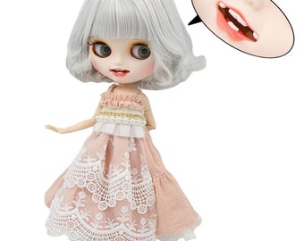 Rebecca – Premium Custom Neo Blythe Doll with Silver Hair, White Skin & Matte Smiling Face