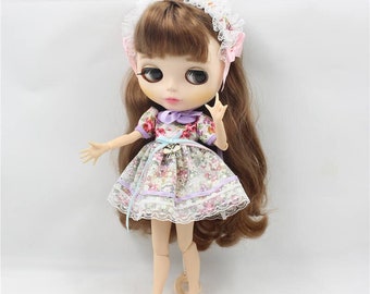 Neo Blythe Doll Vintage Floral Dress with Hairband