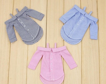 Neo Blythe Doll Blue White Striped Bare Shoulder Shirt