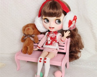 Neo Blythe Doll Pink Christmas Dress With Earmuffs