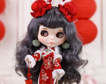 Neo Blythe Doll Chinese Traditional Dress with Earrings, Headdress & Footwears