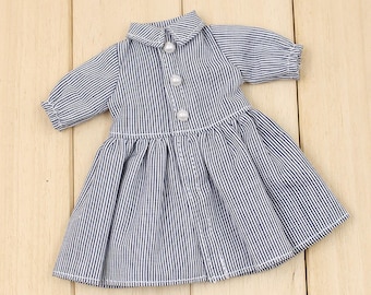 Neo Blythe Doll Blue White Striped Dress with Pearl Buttons1
