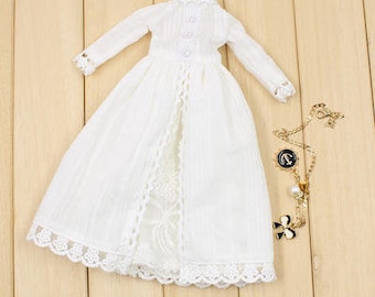 Neo Blythe Doll Vintage Long White Lace Dress