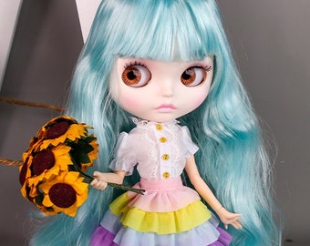 Jane – Premium Custom Neo Blythe Doll with Blue Hair, White Skin & Matte Cute Face