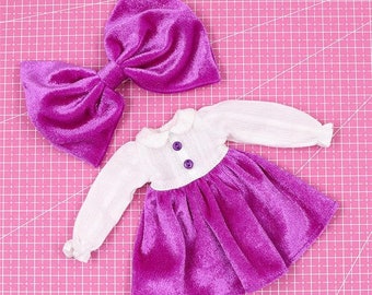 Neo Blythe Doll Purple White Velvet Dress