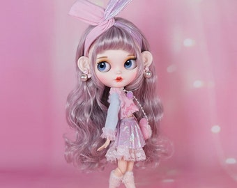 Liana – Premium Custom Neo Blythe Doll with Purple Hair, White Skin & Matte Smiling Face