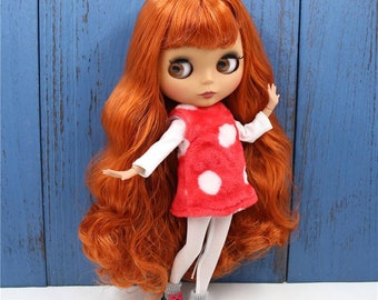 June – Premium Custom Neo Blythe Doll with Ginger Hair, Dark Skin & Matte Cute Face