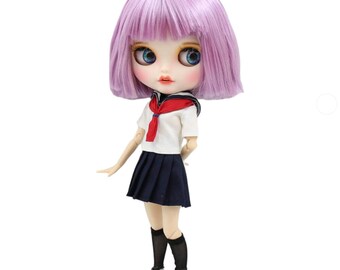 Quiana - Premium Custom Neo Blythe Doll with Purple Hair, White Skin & Matte Smiling Face