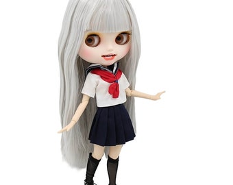 Brooklynn – Premium Custom Neo Blythe Doll with Silver Hair, White Skin & Matte Smiling Face