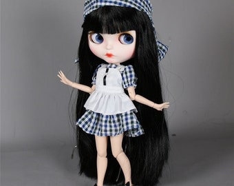 Alexandra – Premium Custom Neo Blythe Doll with Black Hair, White Skin & Matte Pouty Face