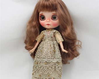 Neo Blythe Doll Vintage Golden Lace Dress