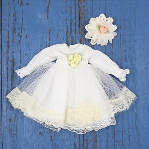 Neo Blythe Doll White Floral Dress With Hairpins