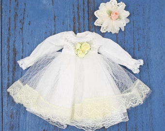 Neo Blythe Doll White Floral Dress With Hairpins