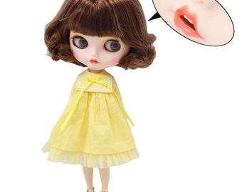 Amy – Premium Custom Neo Blythe Doll with Brown Hair, White Skin & Matte Smiling Face