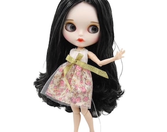 Greta – Premium Custom Neo Blythe Doll with Black Hair, White Skin & Matte Pouty Face