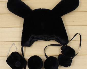 Neo Blythe Doll Winter Black Hat, Bag & Gloves