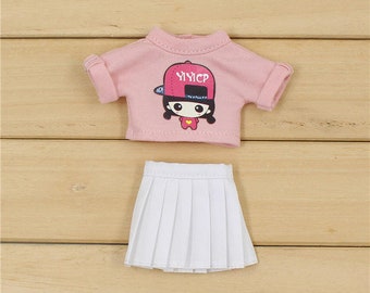 Neo Blythe Doll Pink Shirt With White Skirt