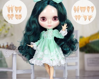 Felicia – Premium Custom Neo Blythe Doll with Green Hair, White Skin & Shiny Cute Face