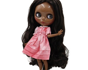 Cadie – Premium Custom Neo Blythe Doll with Brown Hair, Black Skin & Shiny Cute Face