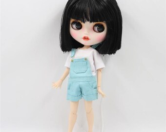 Maxine - Premium Custom Neo Blythe Doll with Black Hair, White Skin & Matte Smiling Face