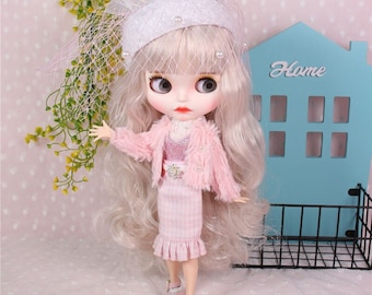 Neo Blythe Doll Pink Banquet Dress with Coat, Hat & Bag
