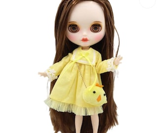 Mila – Premium Custom Neo Blythe Doll with Brown Hair, White Skin & Matte Smiling Face