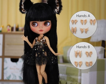 Gianna – Premium Custom Neo Blythe Doll with Black Hair, Tan Skin & Matte Smiling Face