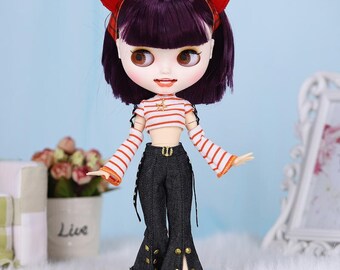 Neo Blythe Doll Top Crop with Jeans Pant & Cat Headdress
