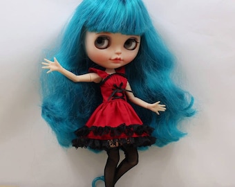 Neo Blythe Doll Fashionable Red Black Dress with Leggings