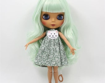 Aliyah – Premium Custom Neo Blythe Doll with Green Hair, Dark Skin & Matte Cute Face