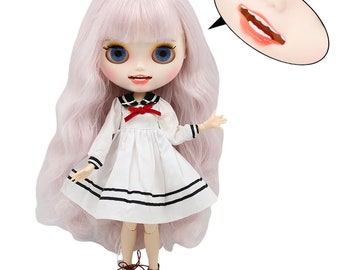 Harley – Premium Custom Neo Blythe Doll with Purple Hair, White Skin & Matte Smiling Face