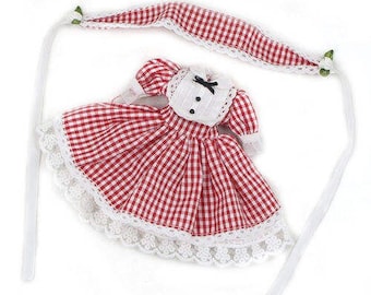 Neo Blythe Doll Red White Check Dress with Hairband