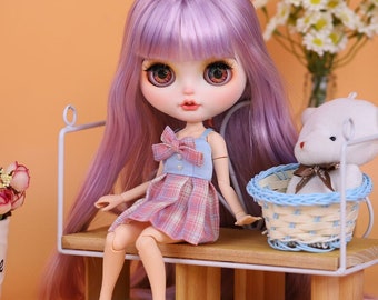 Neo Blythe Doll Simple Plaid Dress with Bow