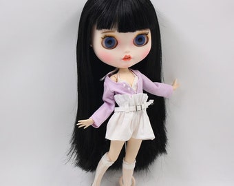 Kennedy – Premium Custom Neo Blythe Doll with Black Hair, White Skin & Matte Smiling Face